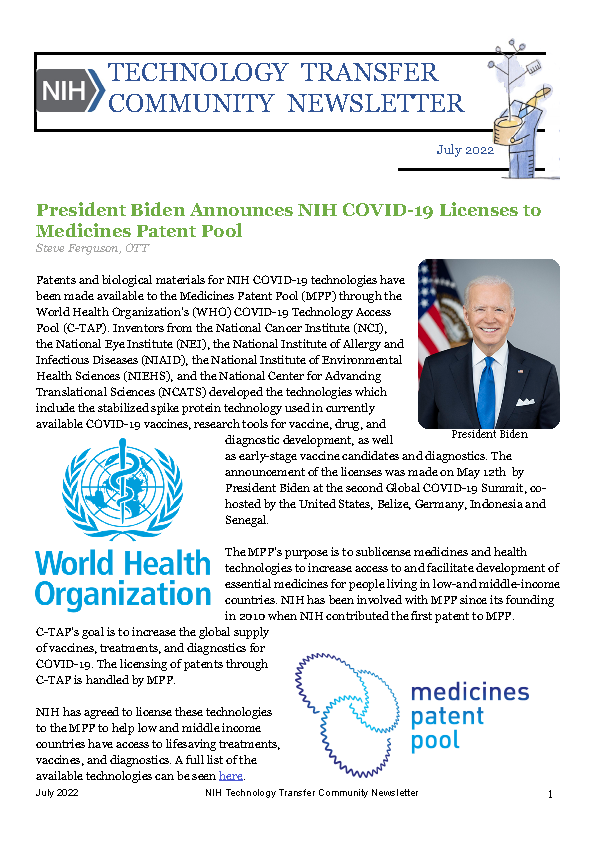 NIH Technology Transfer Newsletters Technology Transfer